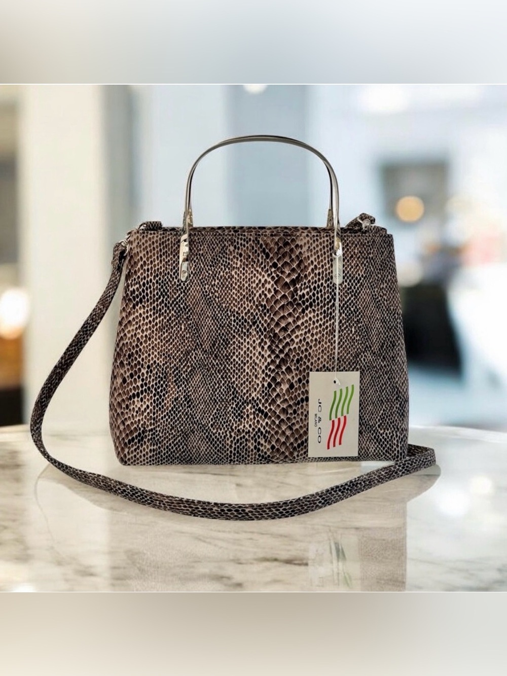 JC & CO Milano Small Snake-Print Arm Bag with Crossbody Strap